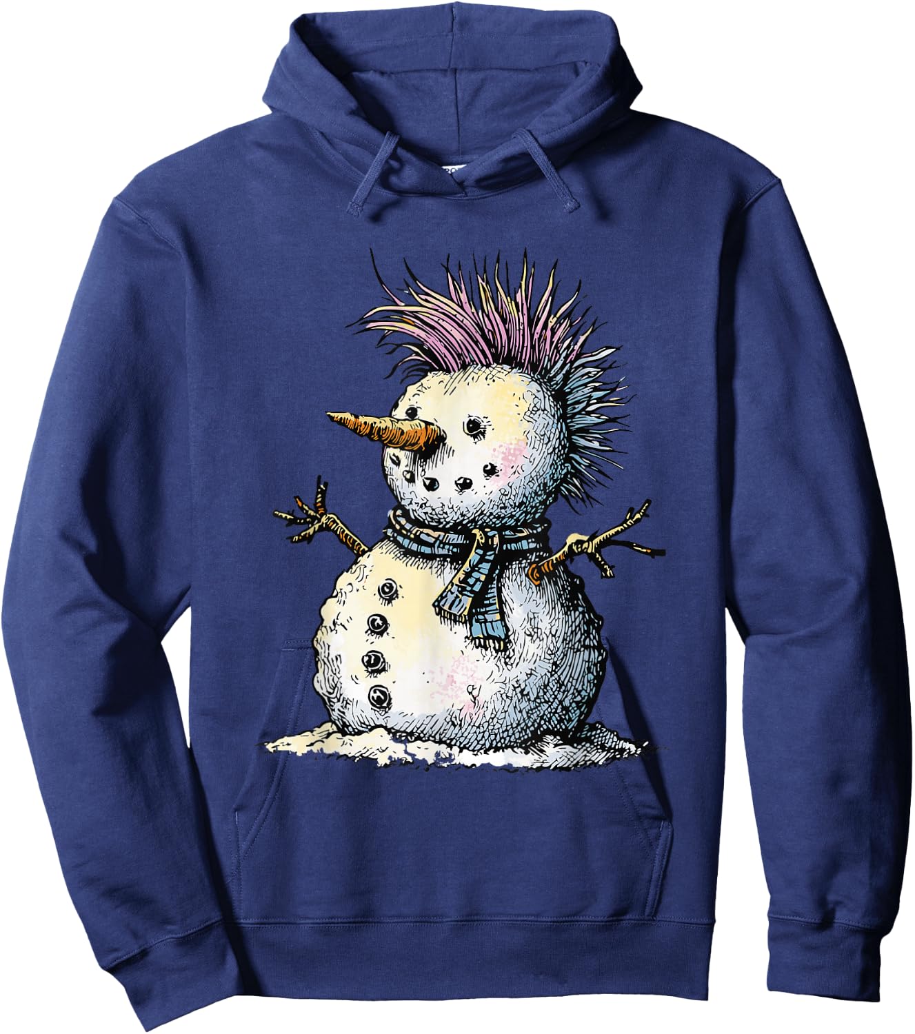 Punk Snowman with Mohawk Cut Winter Design Hoodie - Hoodie | Navy