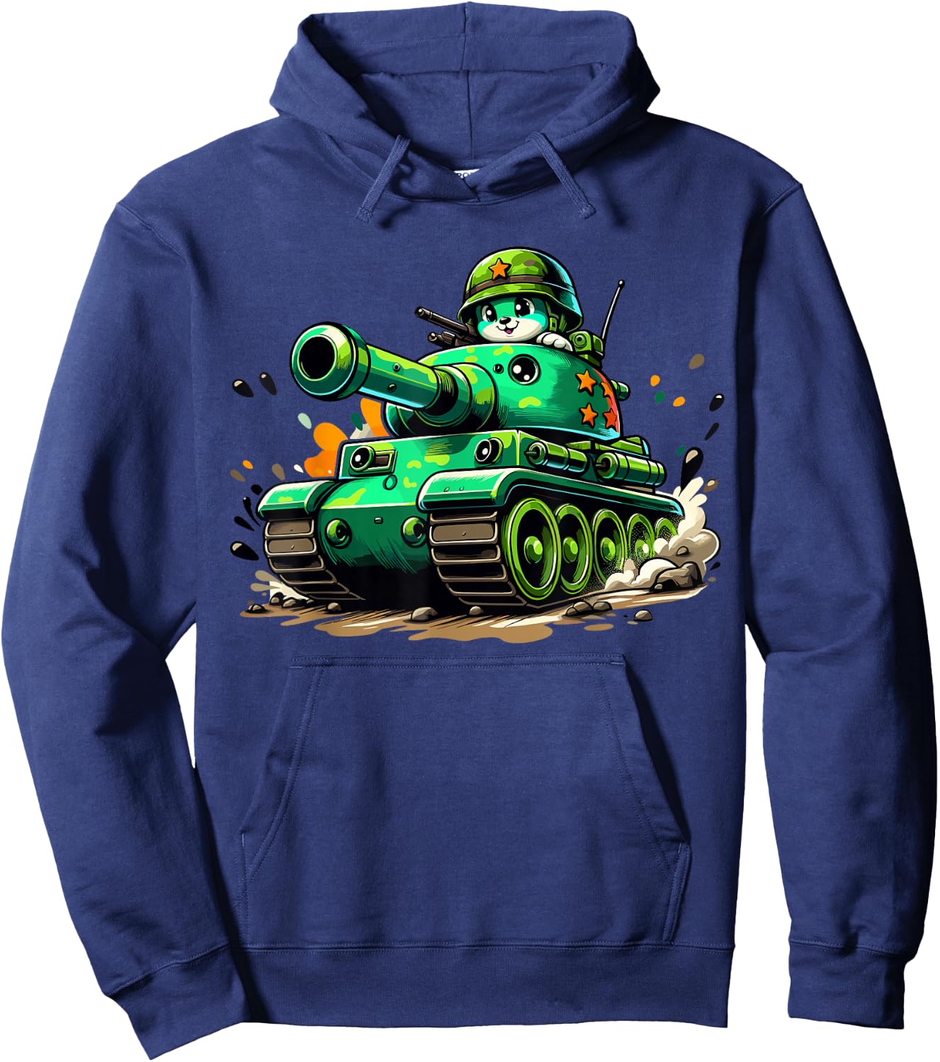 Cartoon Tank Boys Army Tank Military Adventure Hoodie - Hoodie | Navy