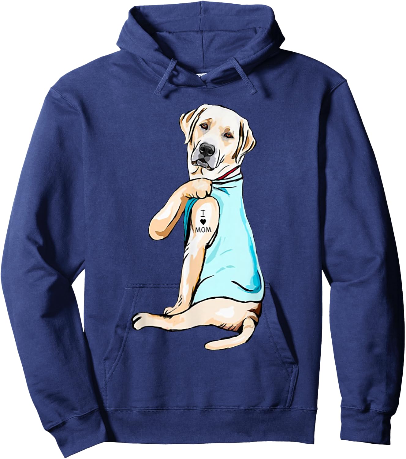 I Love Mom Funny Labrador Tattooed Hoodie - Hoodie | Navy