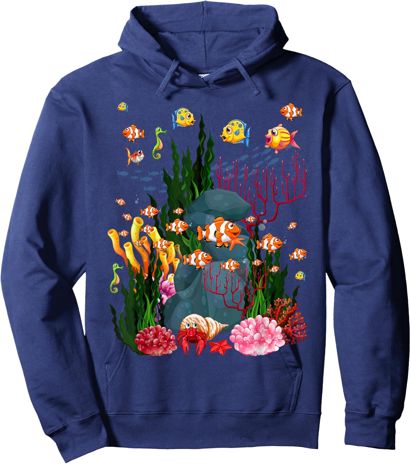 Fish Swim Against the Current in The Sea Hoodie - Hoodie | Navy