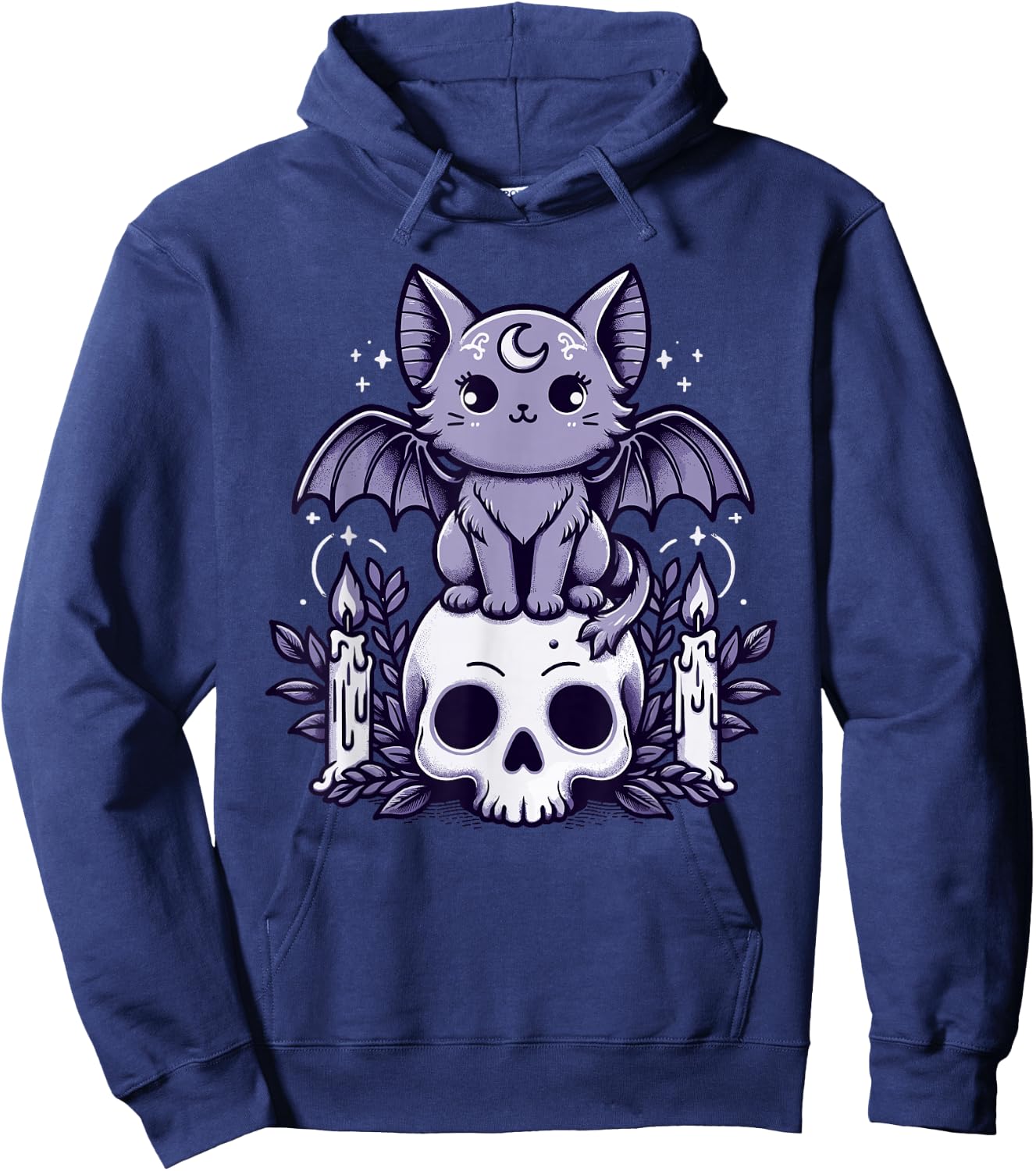 Kawaii Pastel Goth Cute Creepy Cat Bat Skeleton Hoodie - Hoodie | Navy