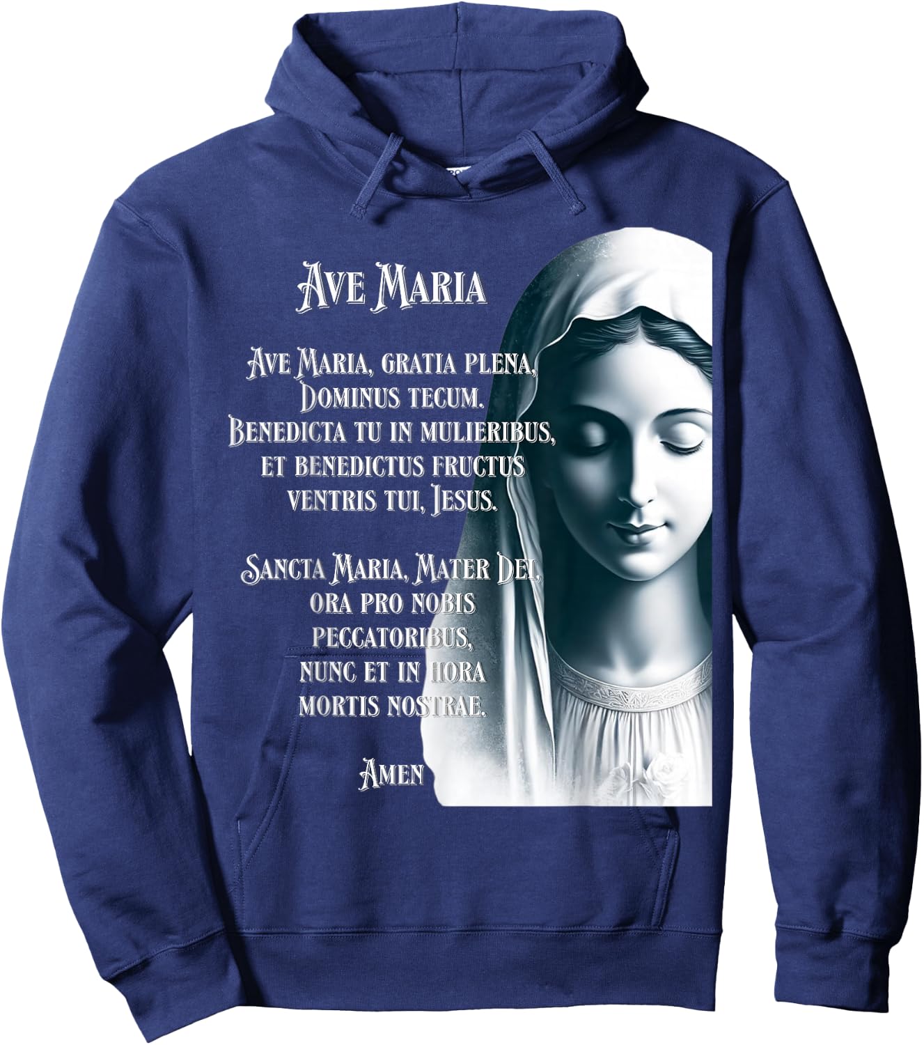 Latin Hail Mary Blessed Mother Rosary Prayer Hoodie - Hoodie | Navy