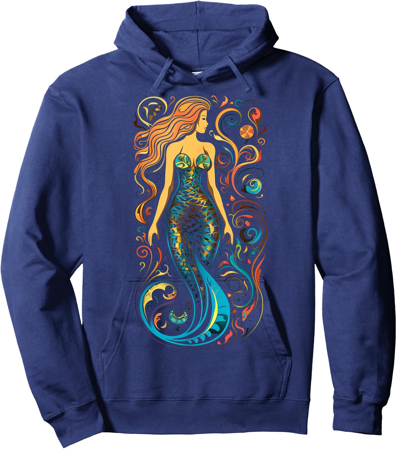 Mermaid Mandala Graphic Artwork Art Mermaid Hoodie - Hoodie | Navy