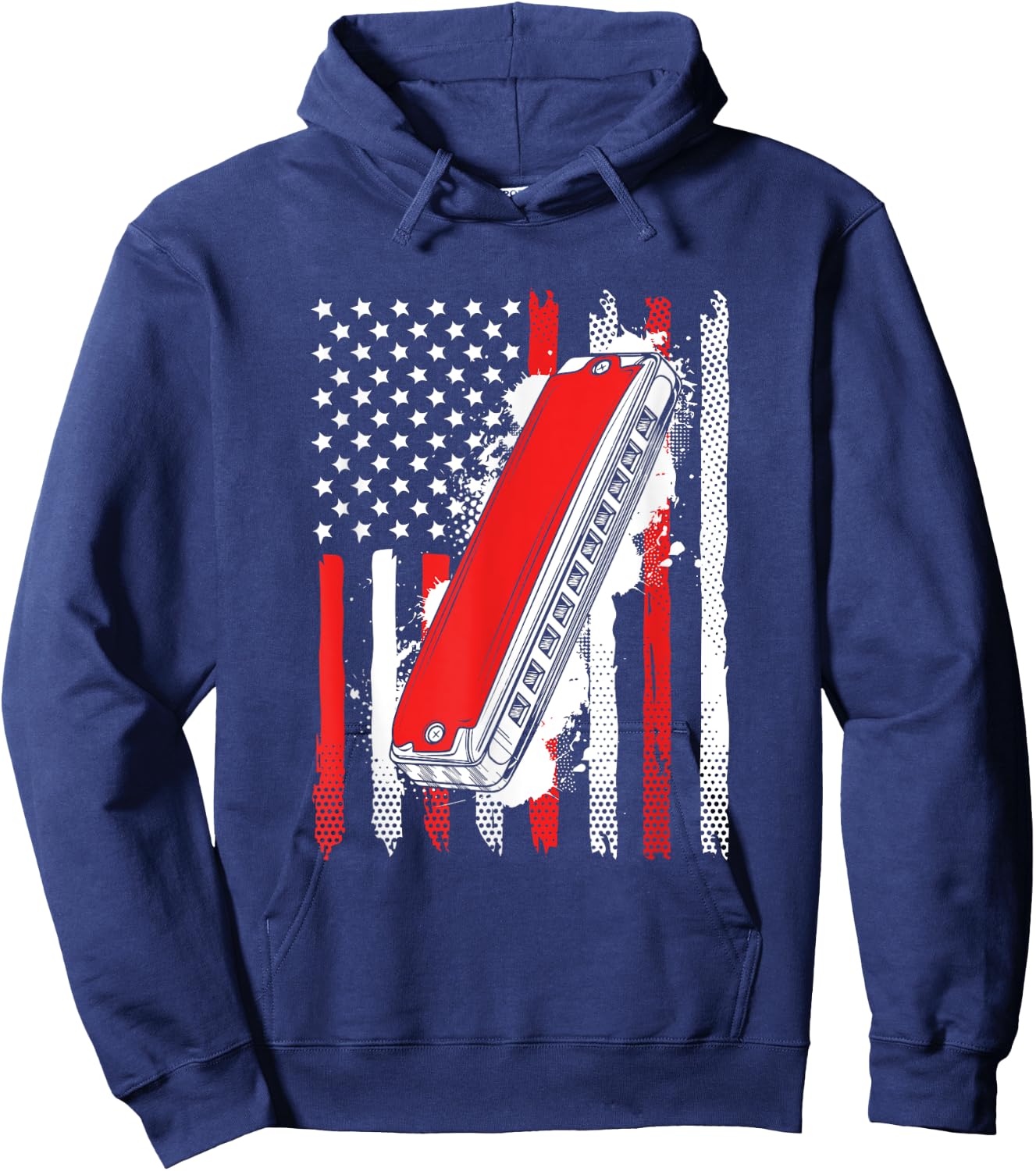 Grunge US Harmonica Flag Musical Instruments Hoodie - Hoodie | Navy