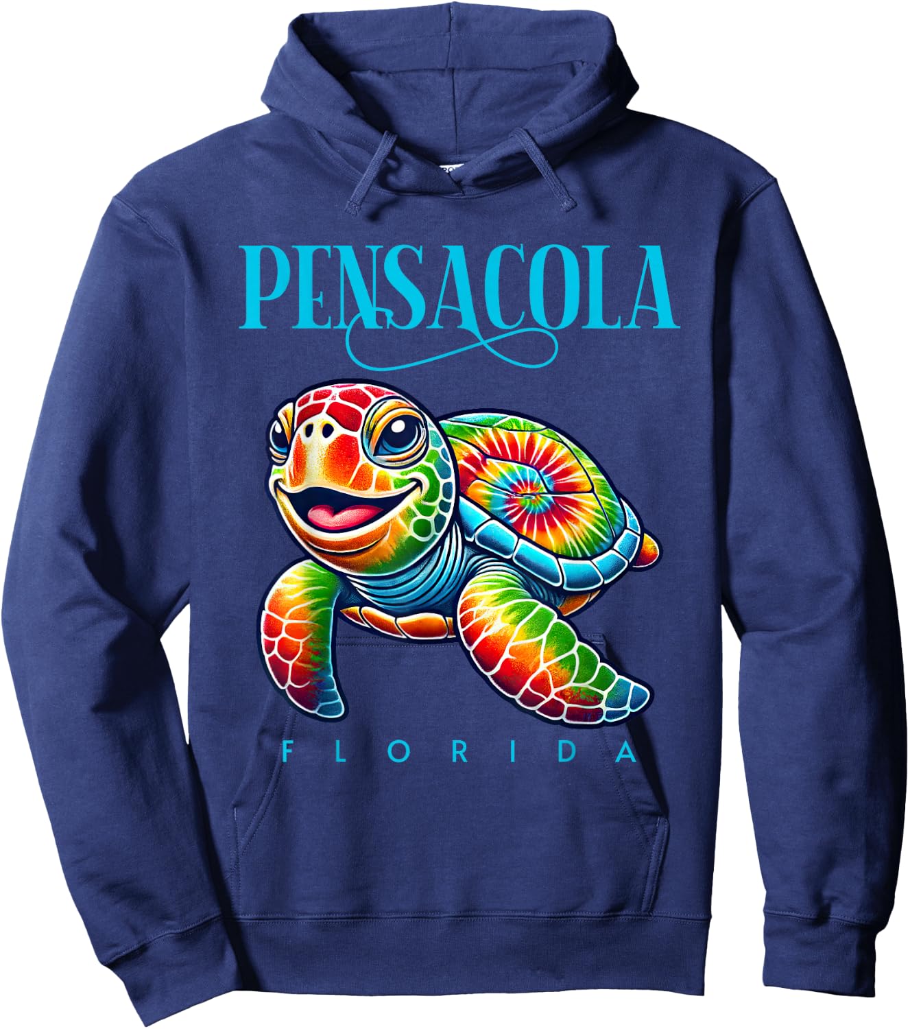 Pensacola Florida Smiling Tie Dye Sea Turtle Hoodie - Hoodie | Navy