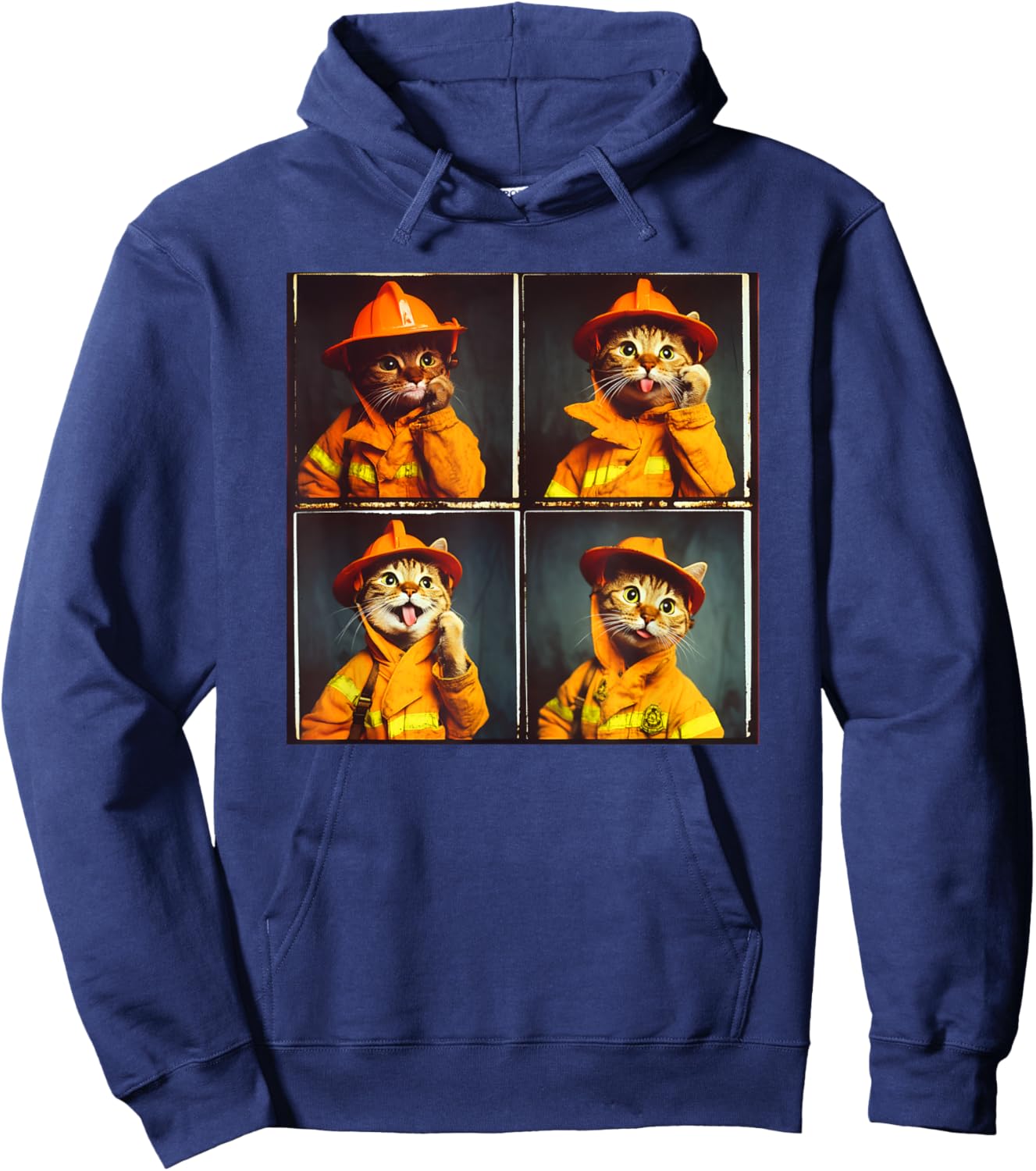 Funny Animal Photobooth Firefighter Cat Hoodie - Hoodie | Navy
