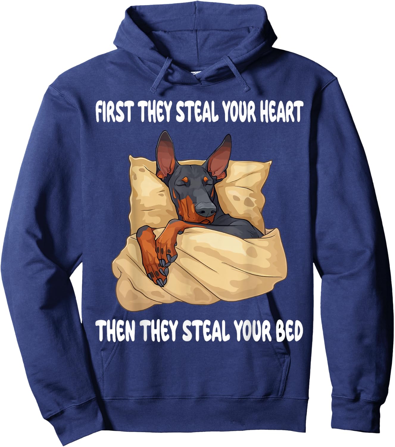 Doberman Pinscher Sleeping Pajamas Nightgown Hoodie - Hoodie | Navy