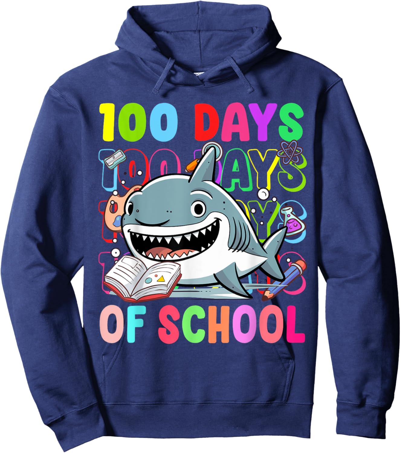 100 Days Of School Shark Lovers Boy Girl Kids Hoodie - Hoodie | Navy