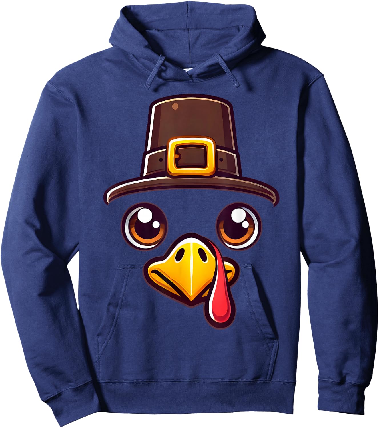 Turkey Face Pilgrim Thanksgiving Hoodie - Hoodie | Navy