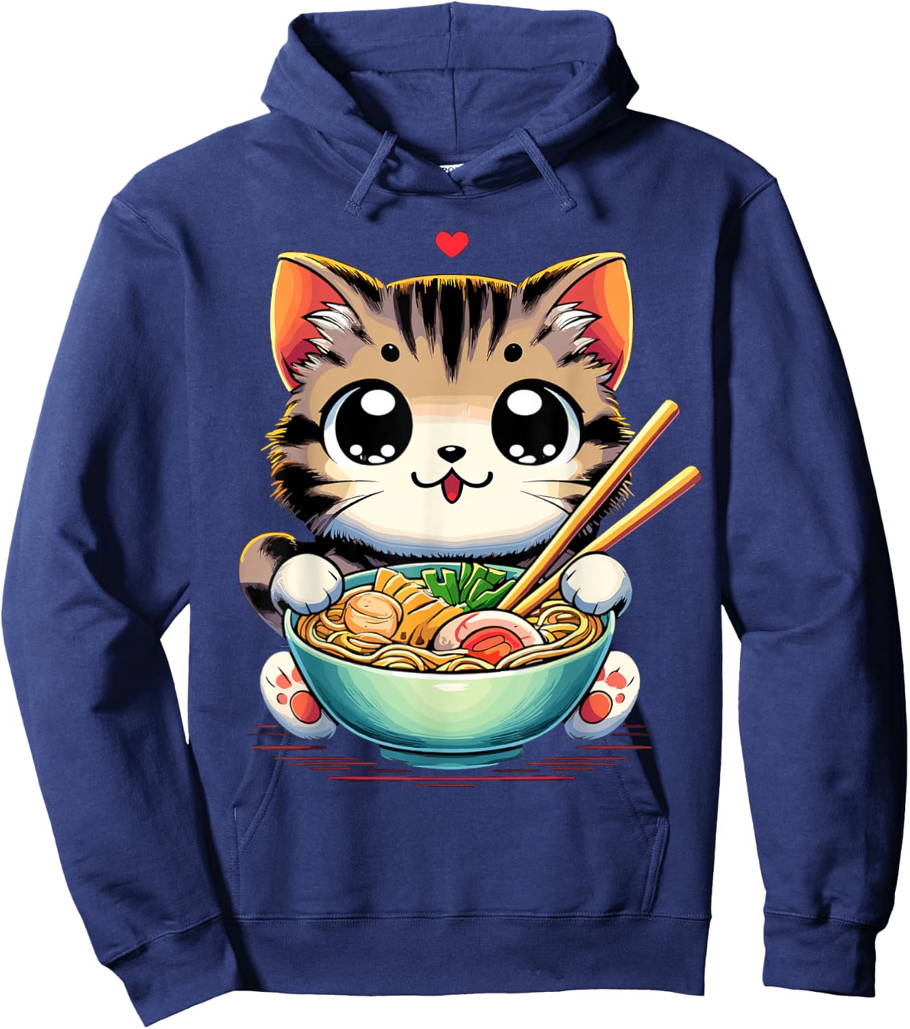 Cat Ramen Noodles Anime Kawaii Japanese Cat Hoodie - Hoodie | Navy