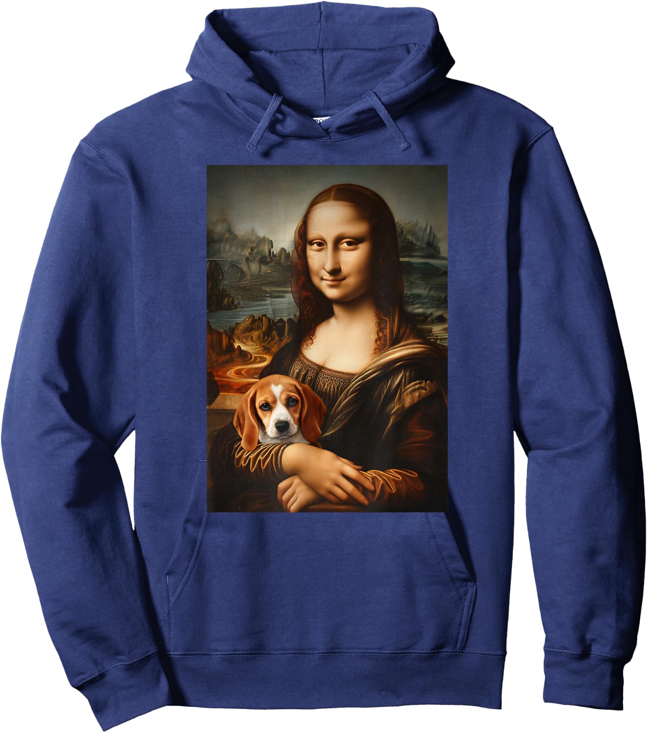 Beagle Mona Lisa Painting Art Dog Mom Dad Hoodie - Hoodie | Navy