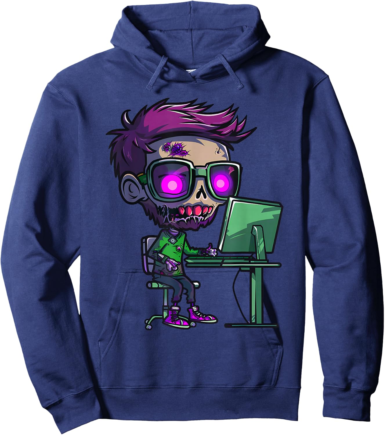 Zombie Computer Programmer Costume Hoodie - Hoodie | Navy