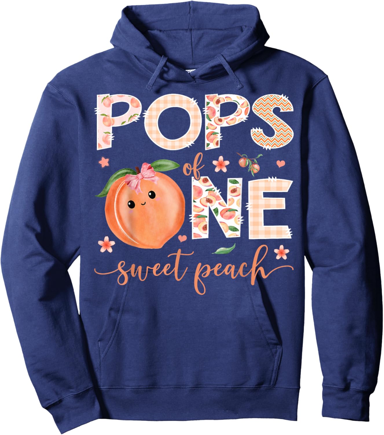 Pops of One Sweet Peach 1st Birthday Girl Party Hoodie - Hoodie | Navy