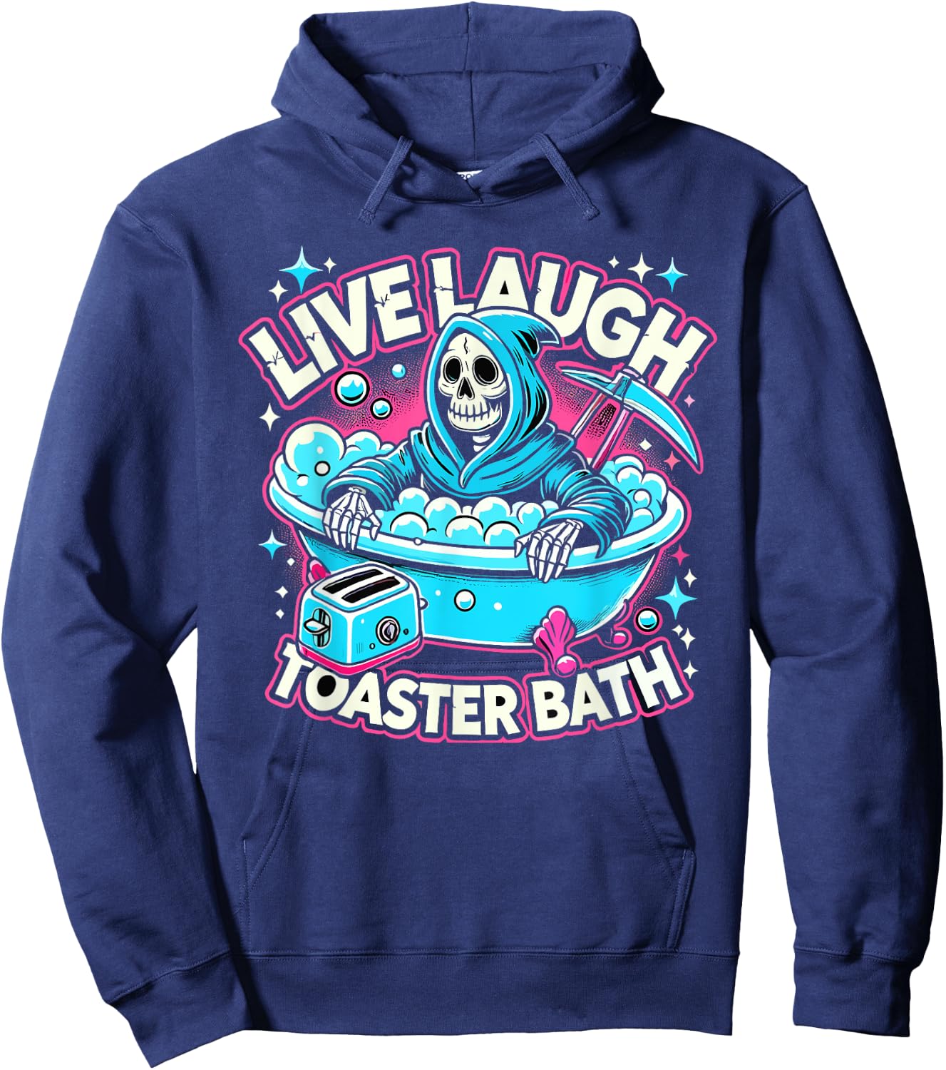 Live Laugh Toaster Bath Funny Skeleton Bathroom Hoodie - Hoodie | Navy
