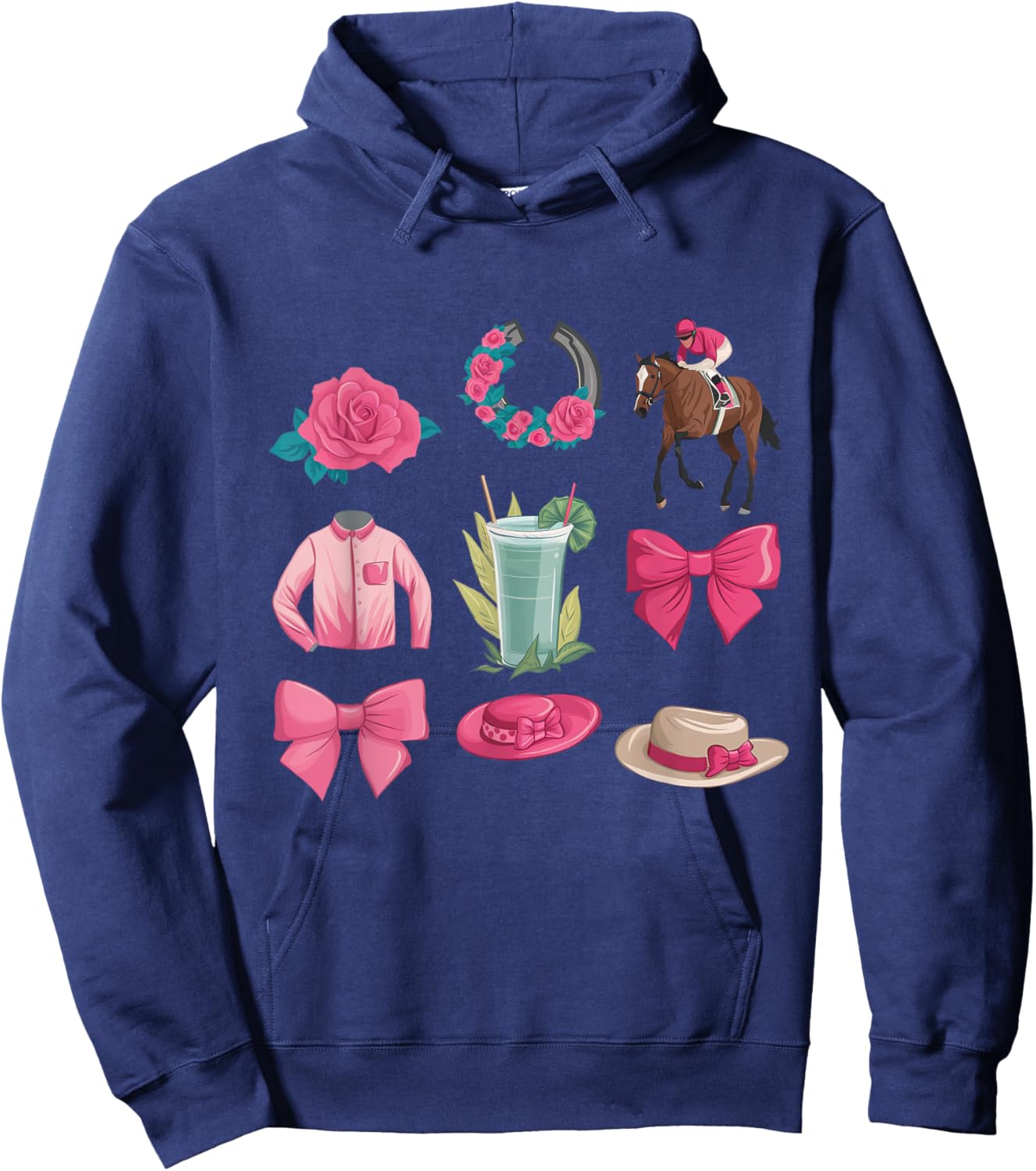 Pink Coquette Bow Derby Day Horse Racing Derby Hoodie - Hoodie | Navy