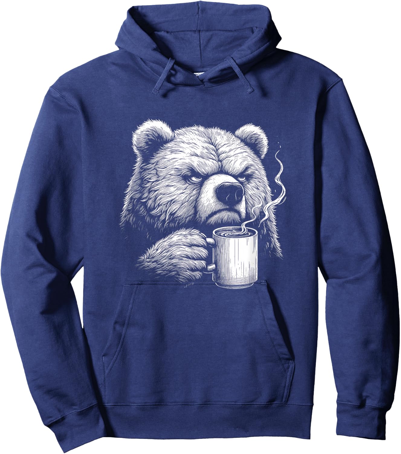 Funny Bear Drinking Coffee Graphic Art Design Hoodie - Hoodie | Navy