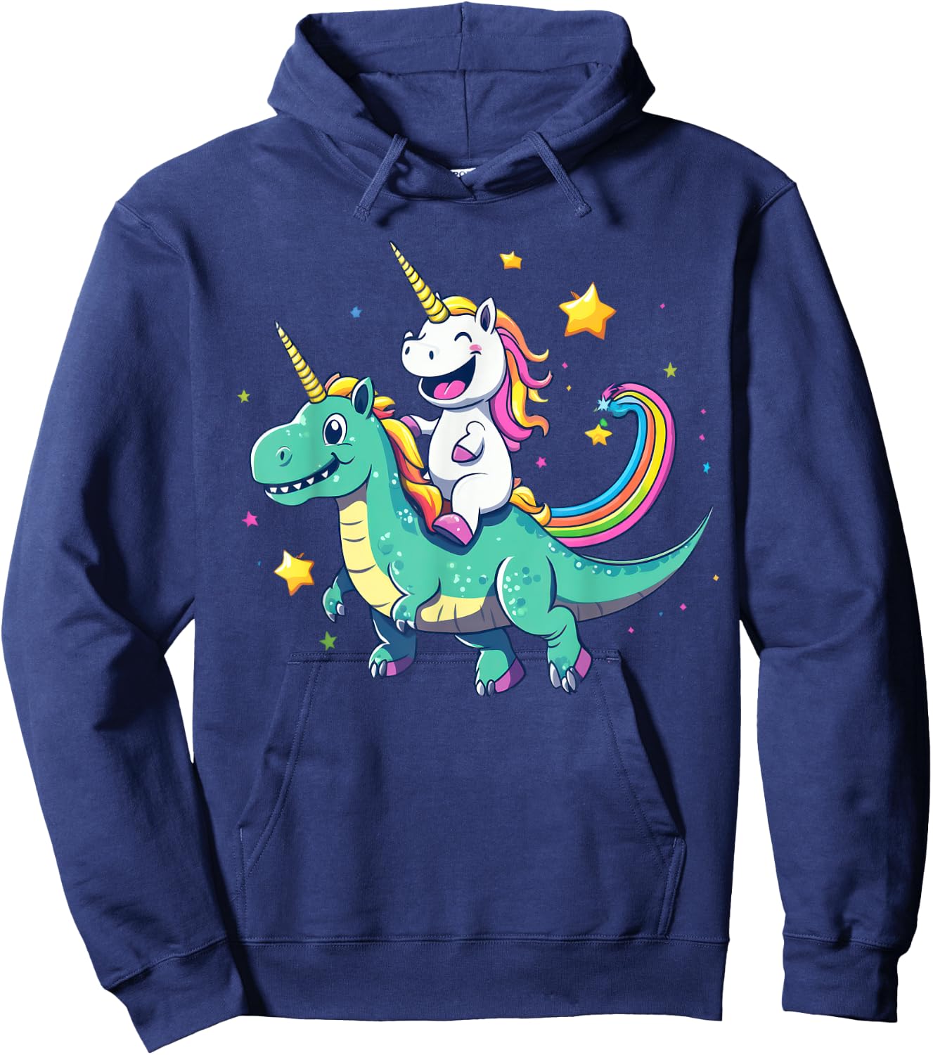 Cute Unicorn Riding T-Rex Rainbow Galaxy Design Hoodie - Hoodie | Navy