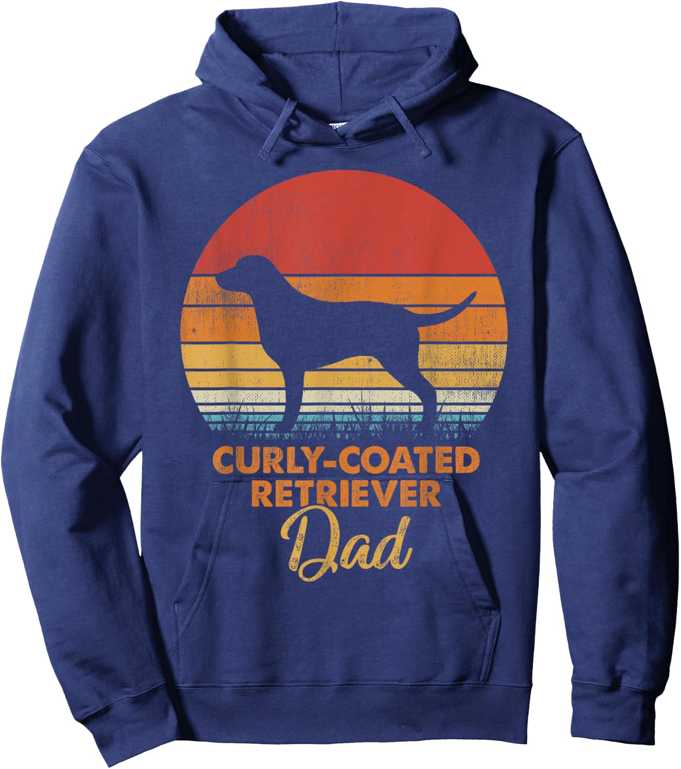 Retro Vintage Sunset Curly Coated Retriever Dad Hoodie - Hoodie | Navy
