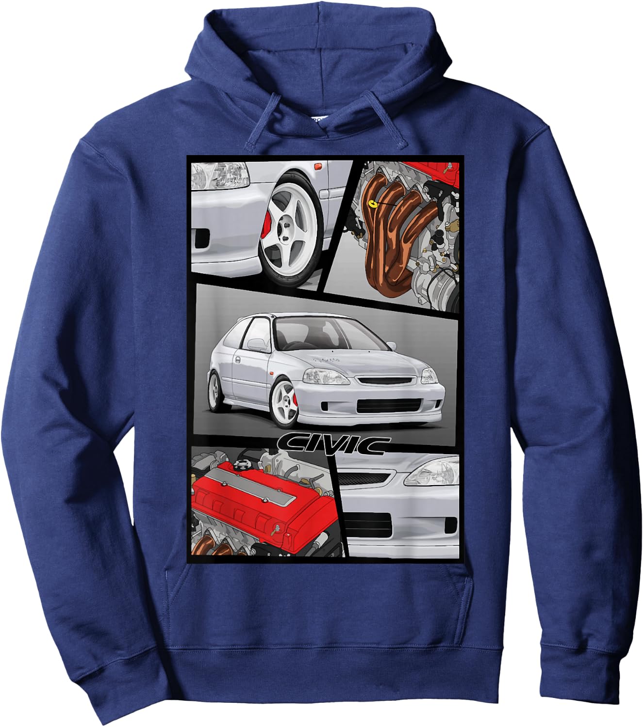 Civic EK B16 Engine Type R Japanese Car Hoodie - Hoodie | Navy