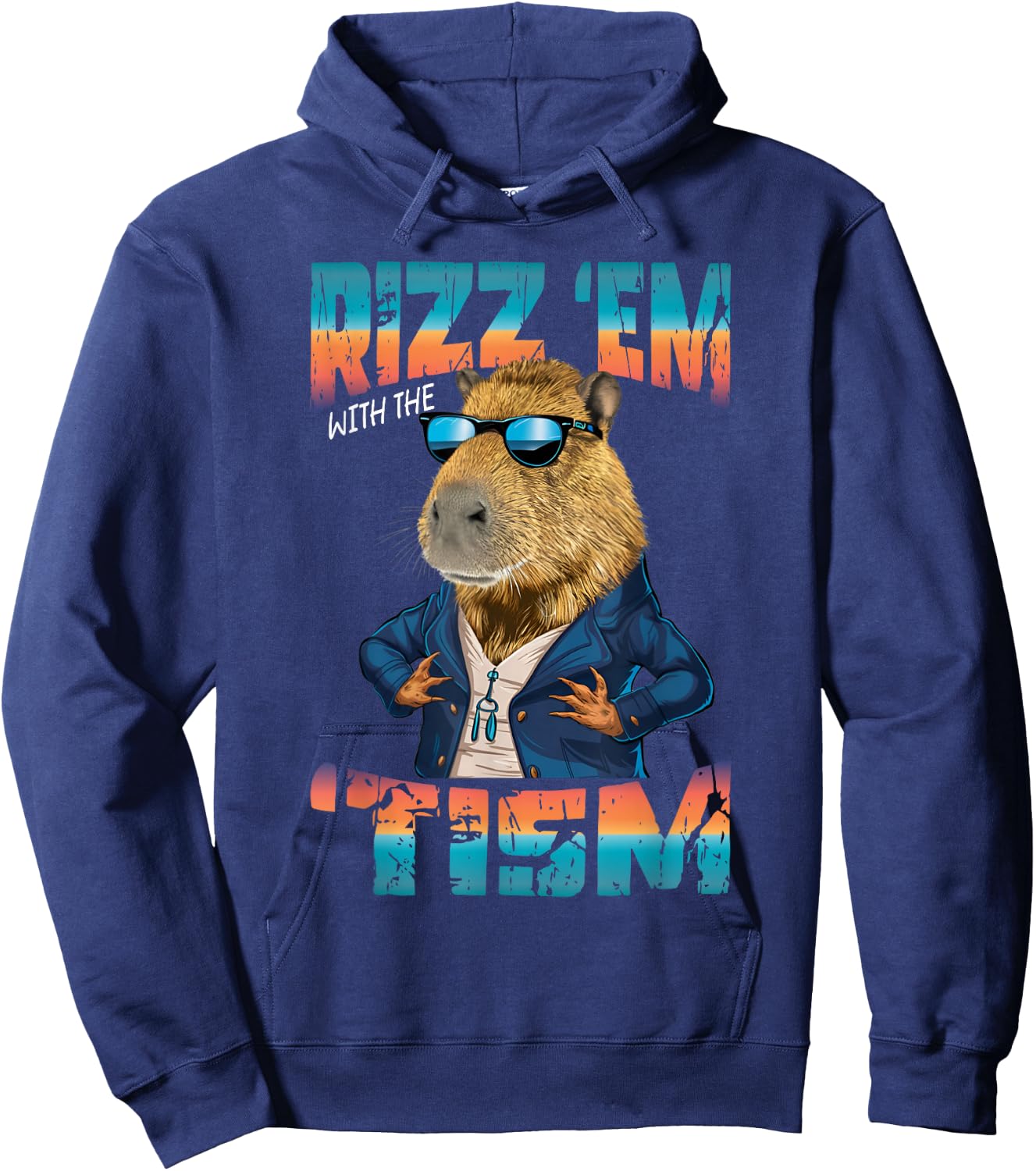 Rizz Em With The Tism Meme Autism Capybara Hoodie - Hoodie | Navy