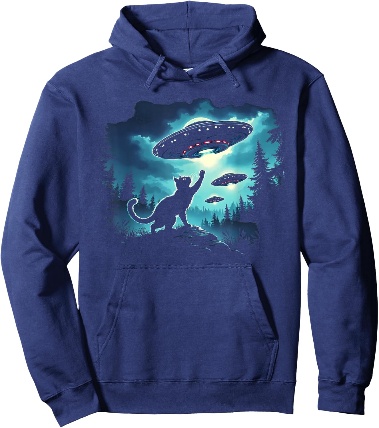 Alien Cat Playing With Ufo Hoodie - Hoodie | Navy