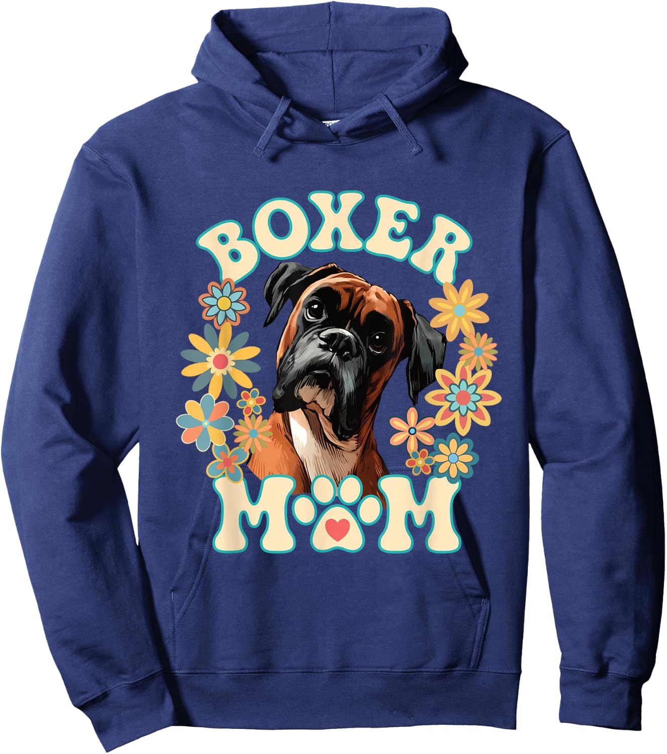 Boxer Mom Mum Dog Floral Flower Design Hoodie - Hoodie | Navy