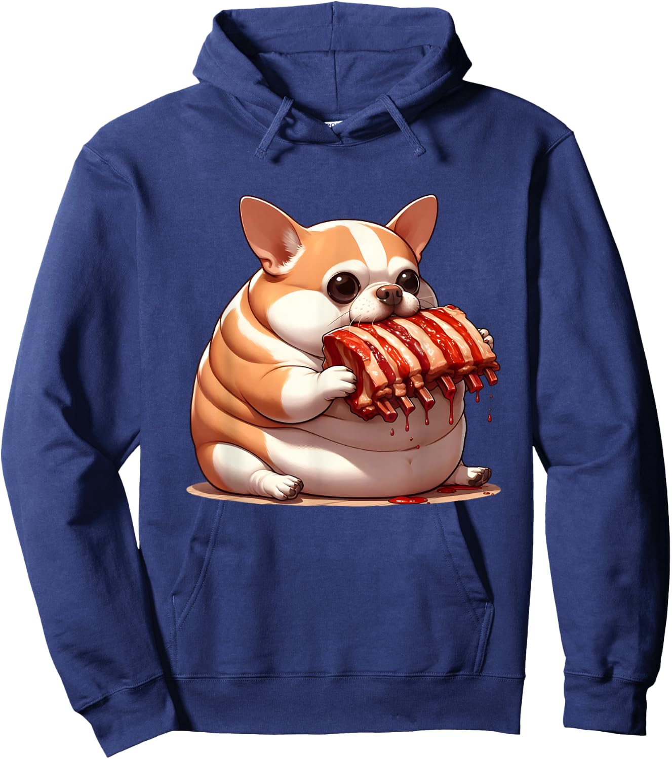 Fat Chihuahua Eating Spareribs , Small, Black Hoodie - Hoodie | Navy