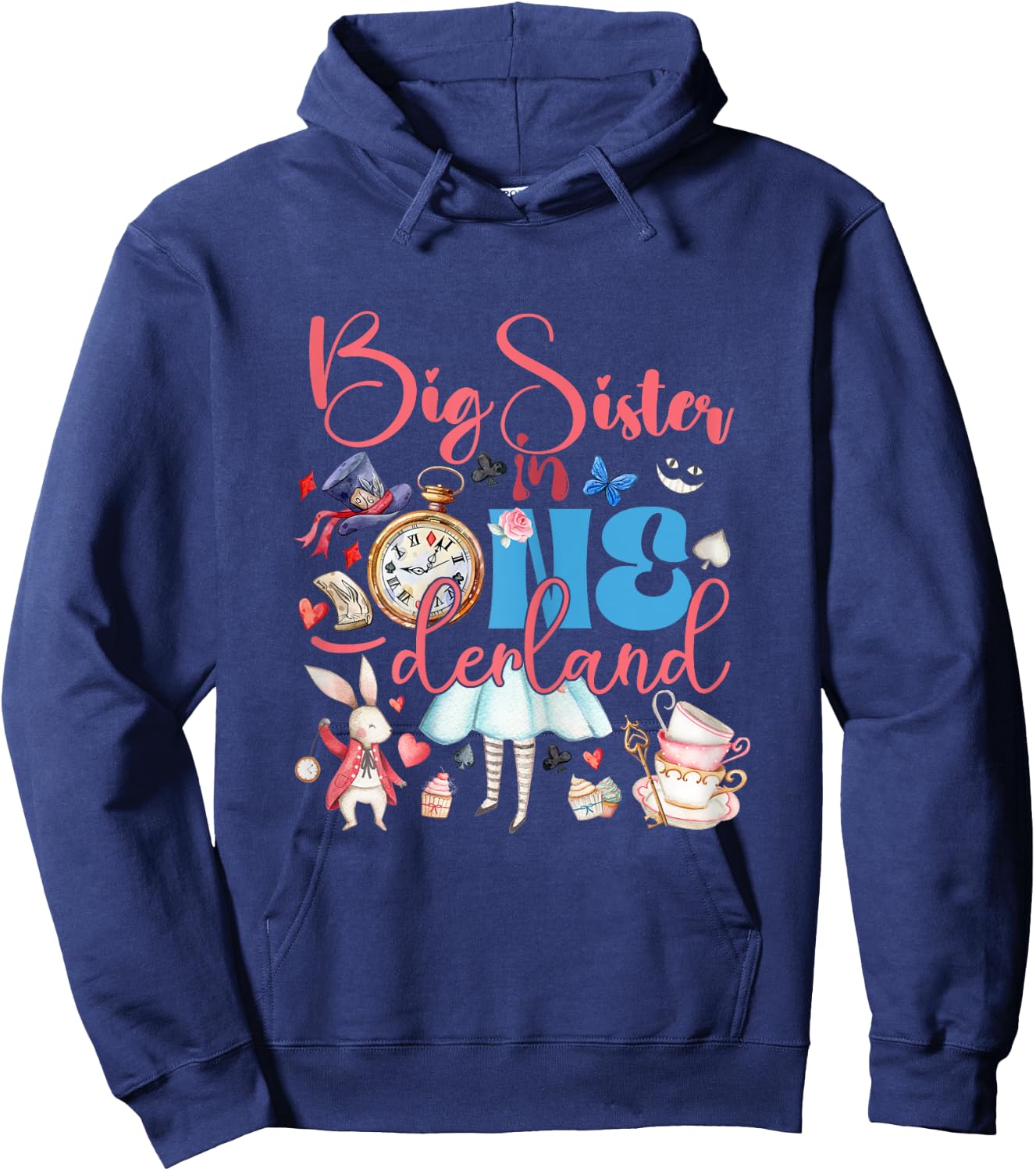 Alice Big Sister in ONEderland Birthday Family Hoodie - Hoodie | Navy