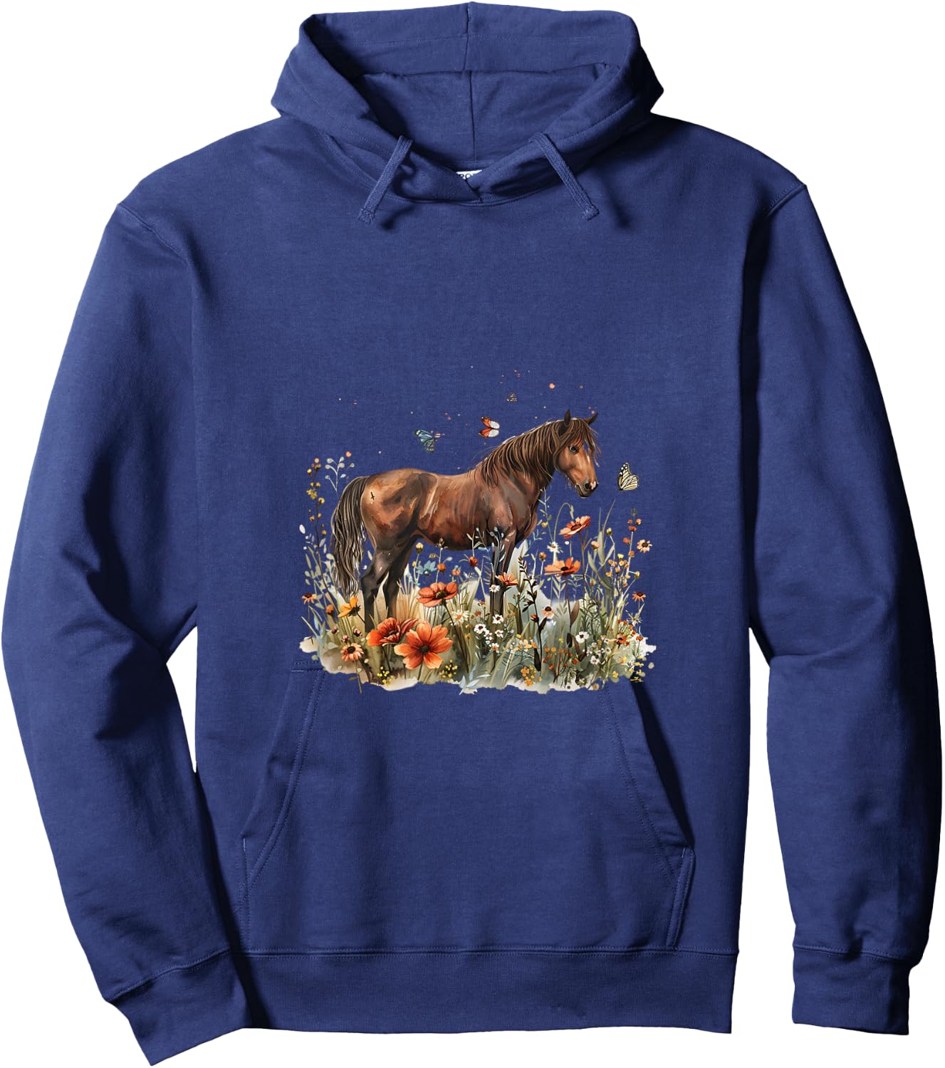 Horse in Flower Meadow with Butterflies Hoodie - Hoodie | Navy