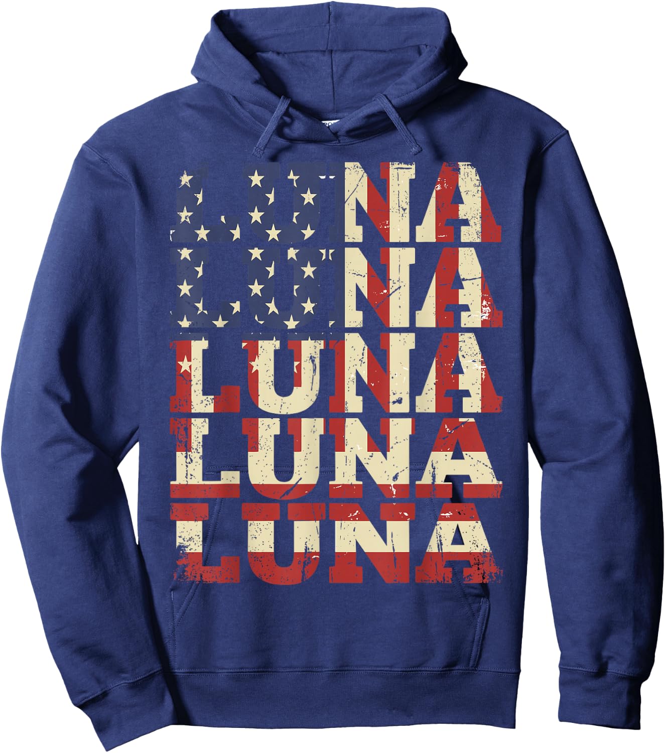 Luna First Name American Flag Vintage Style USA Hoodie - Hoodie | Navy