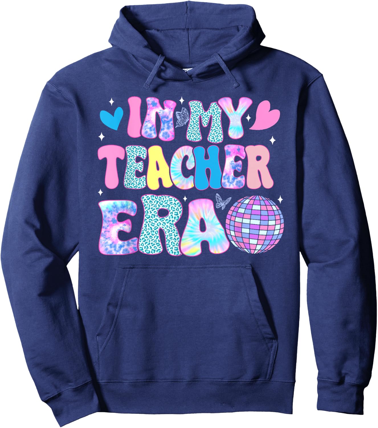 Tie Dye Leopard Print Disco In My Teacher Era Hoodie - Hoodie | Navy