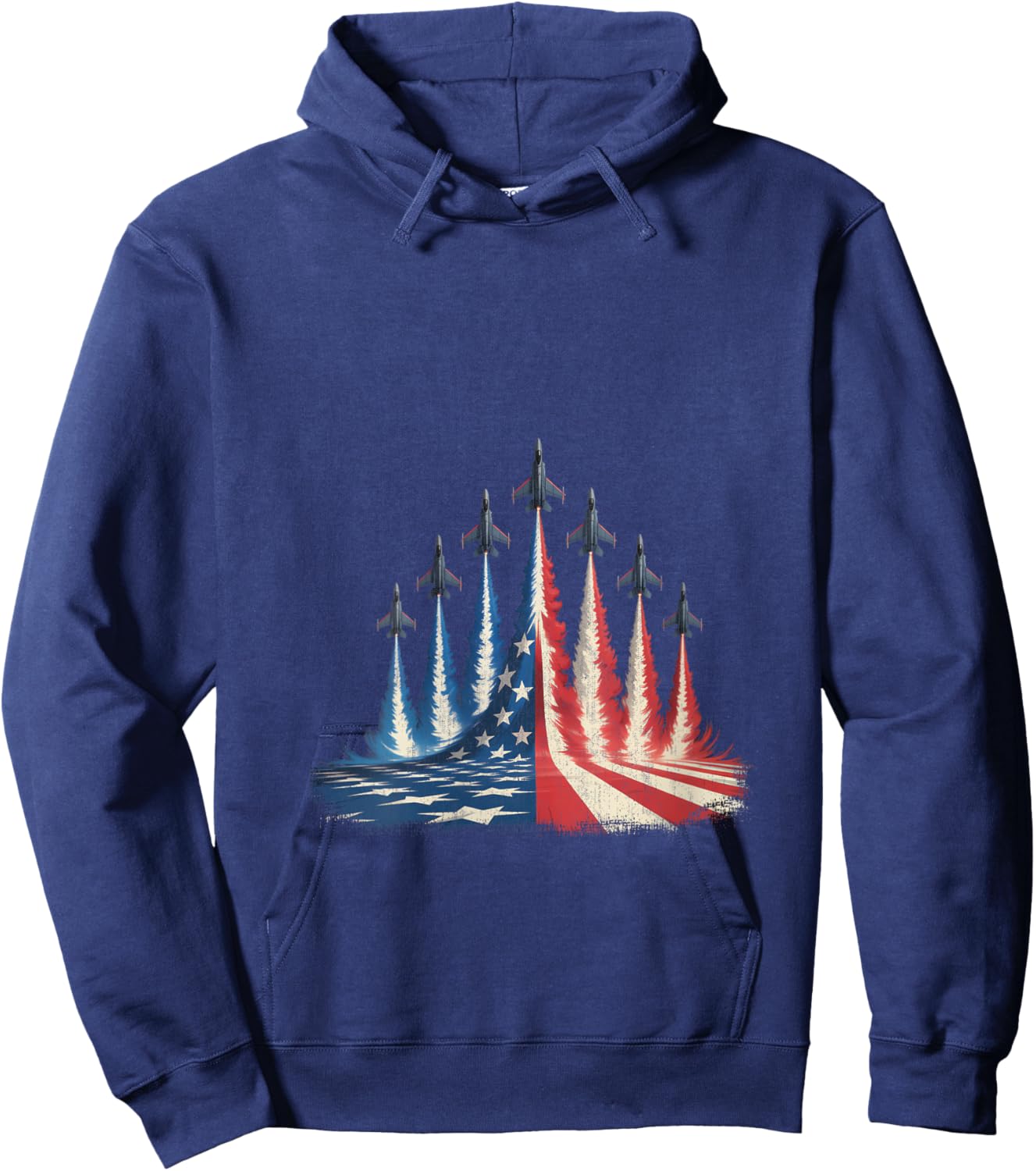 Fighter Jet American Flag 4th of July V-Neck Hoodie - Hoodie | Navy