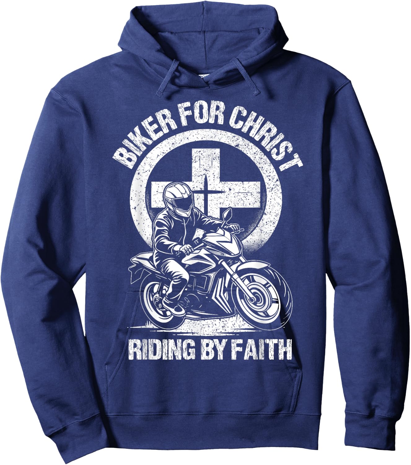 Biker For Christ Riding By Faith Hoodie - Hoodie | Navy