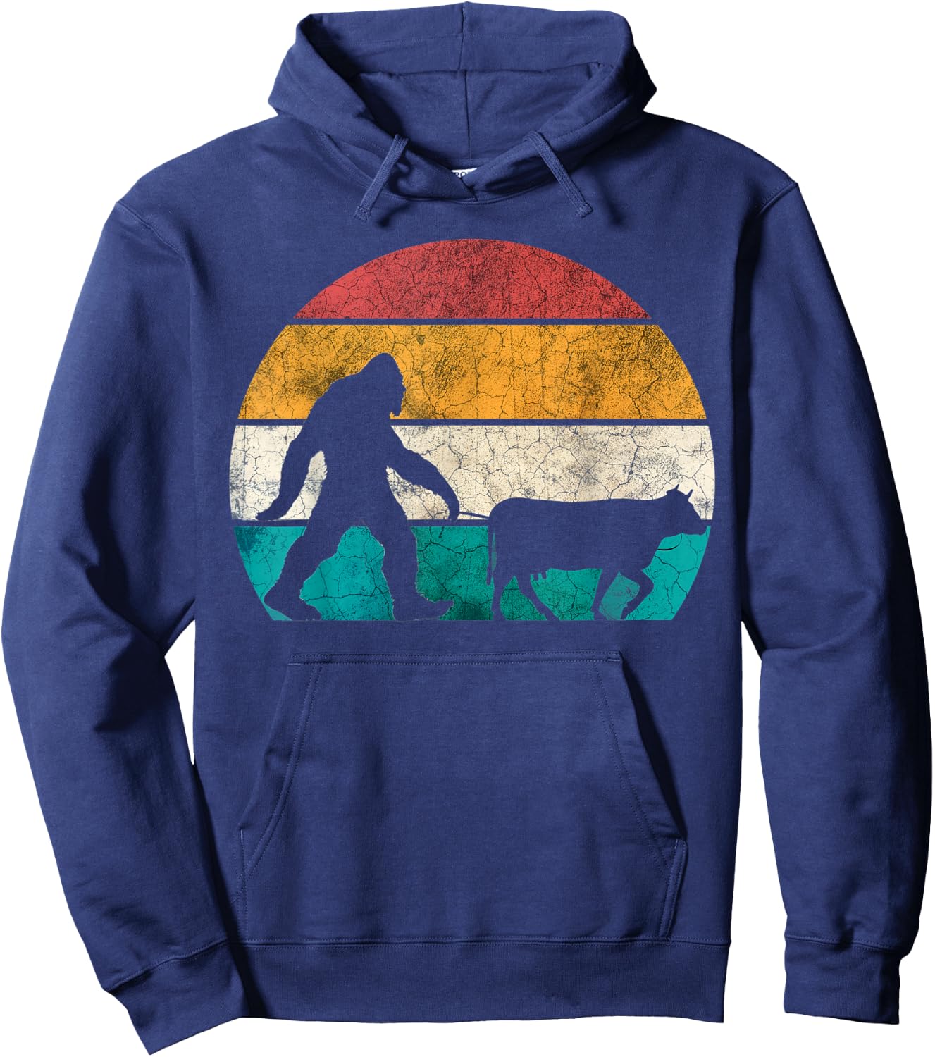 Funny Bigfoot Walking Cow Retro Vintage Hoodie - Hoodie | Navy