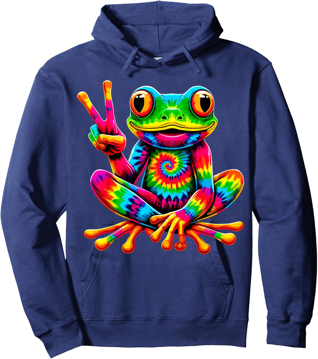 Tie-Dye Frog Peace Sign Hippie Hoodie - Hoodie | Navy