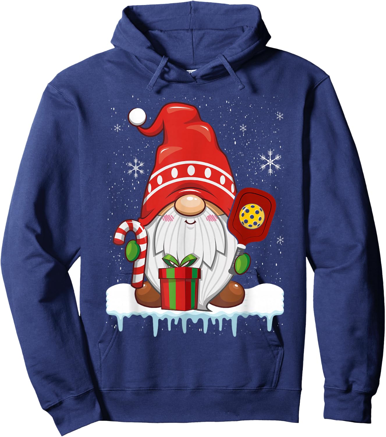 Christmas Gnome With Candy Cane & Pickleball Hoodie - Hoodie | Navy