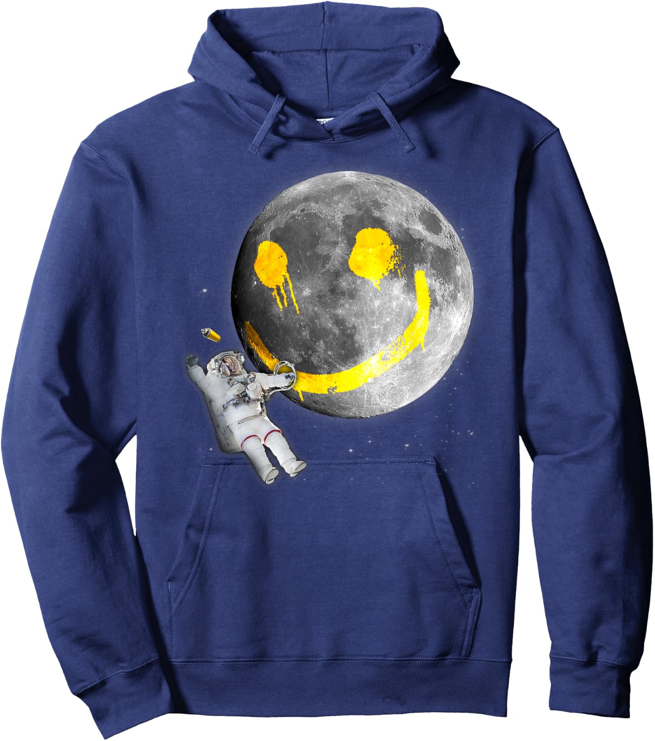 "Happy Face Moon Graffiti" Astronaut Space Nerd Hoodie - Hoodie | Navy