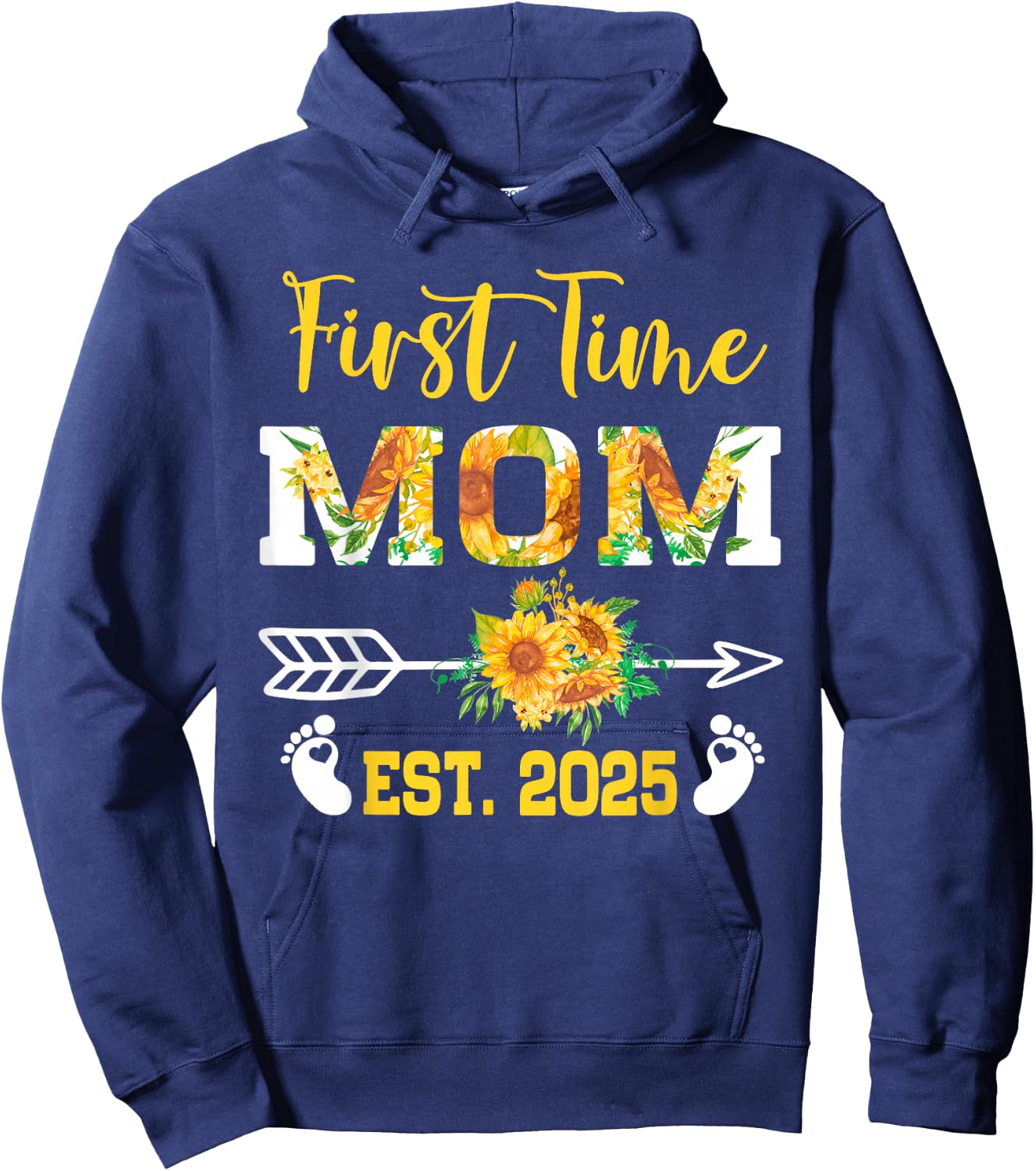 First Time Mom Est 2025 Sunflower Hoodie - Hoodie | Navy