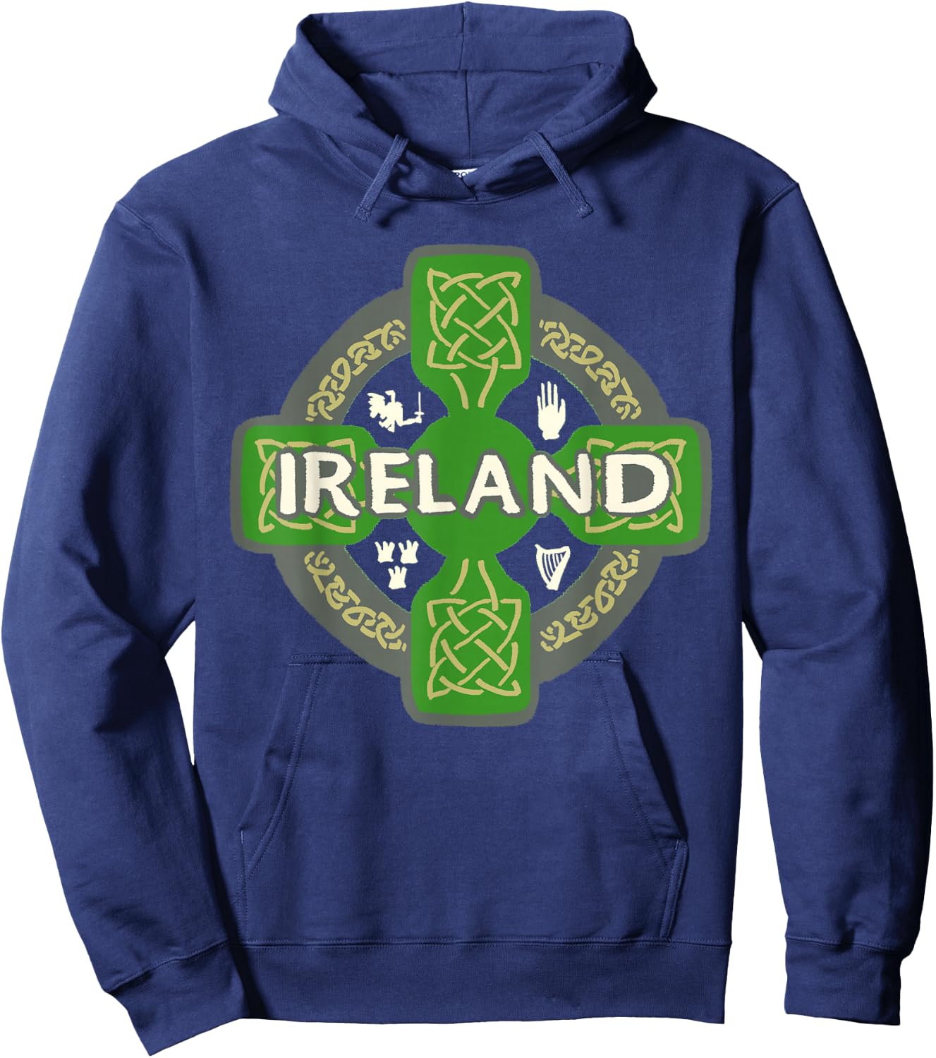 Ireland St Patrick Day Celtic Cross Green Hoodie - Hoodie | Navy
