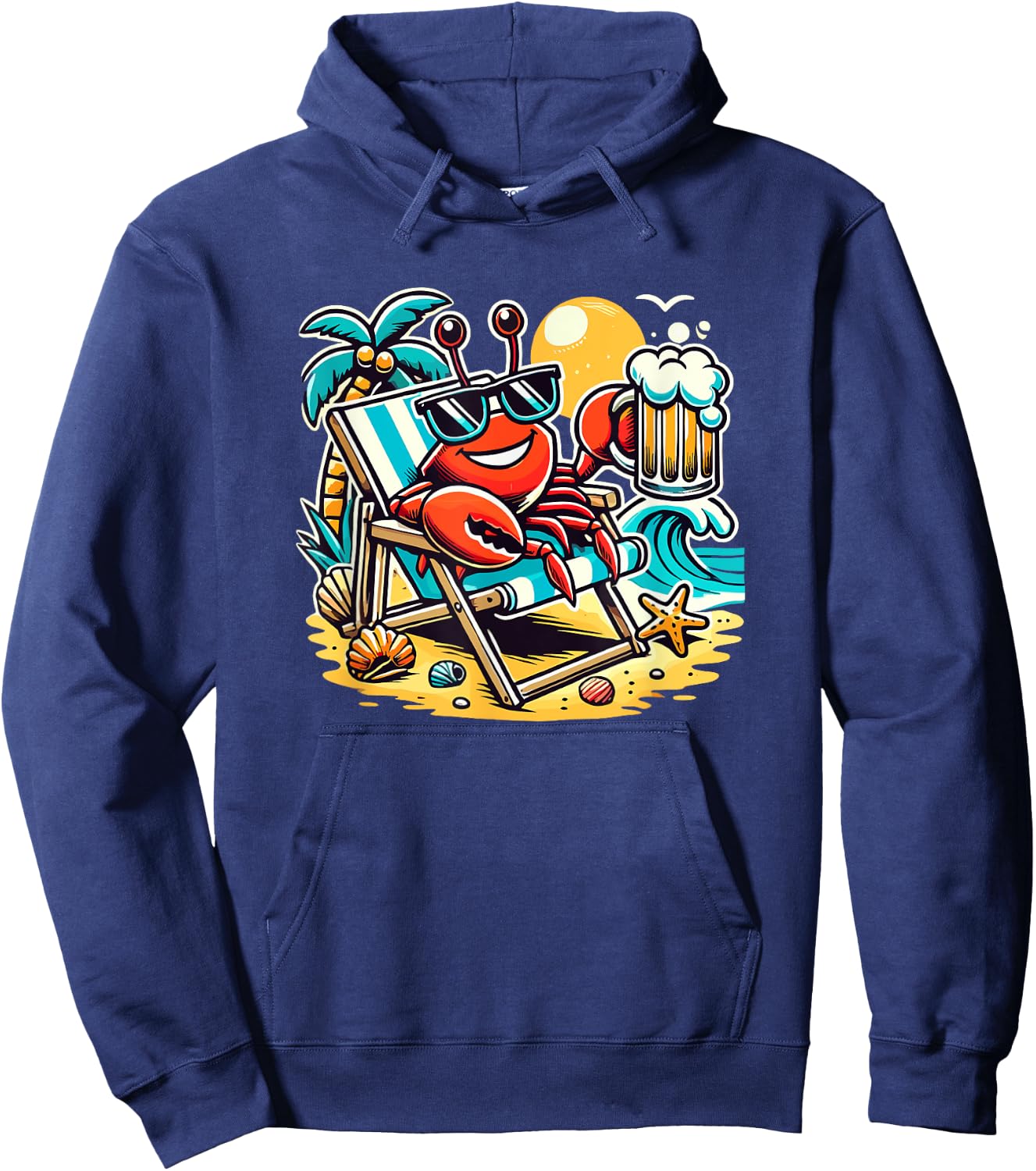 Funny Crab Drinking Beer Beach Men Women Hoodie - Hoodie | Navy