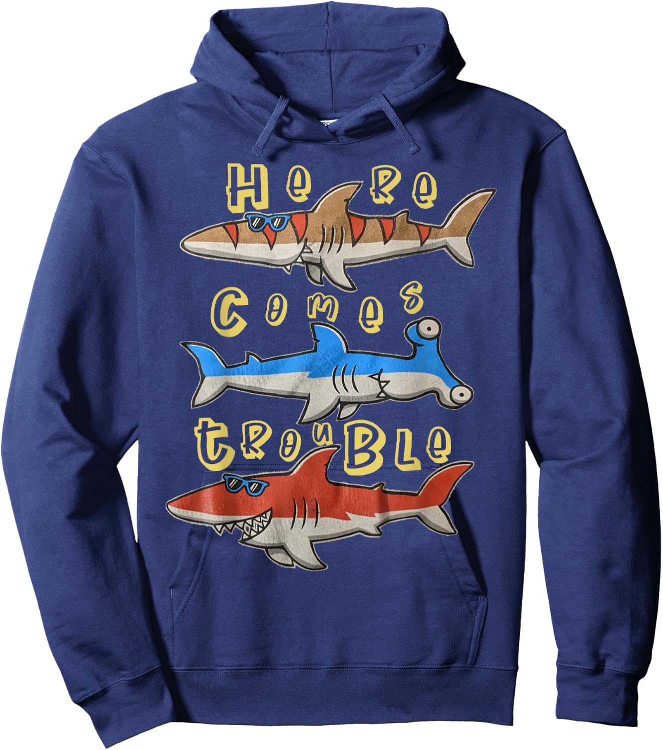 Here Comes Trouble Shark Shirt For Boys Hoodie - Hoodie | Navy