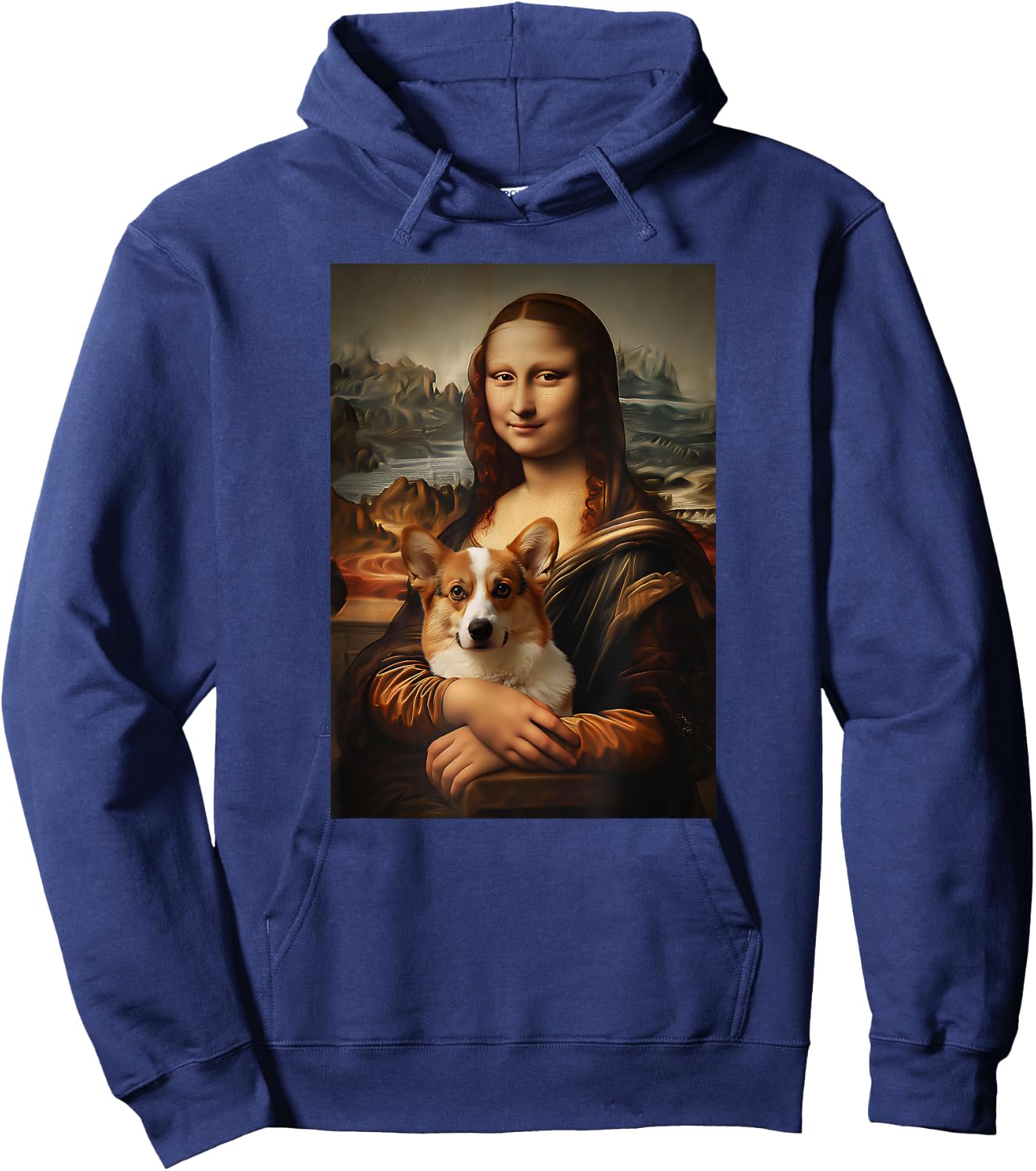 Corgi Mona Lisa Painting Art Dog Mom Dad Hoodie - Hoodie | Navy