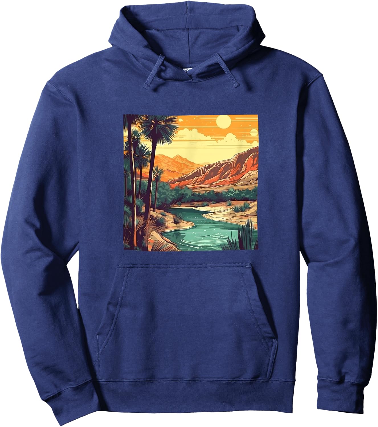 Desert Oasis Vintage Landscape Graphic Hoodie - Hoodie | Navy