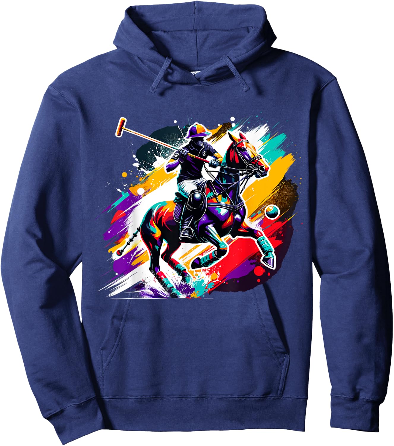 Colorful Polo Player on Horse Equestrian Hoodie - Hoodie | Navy