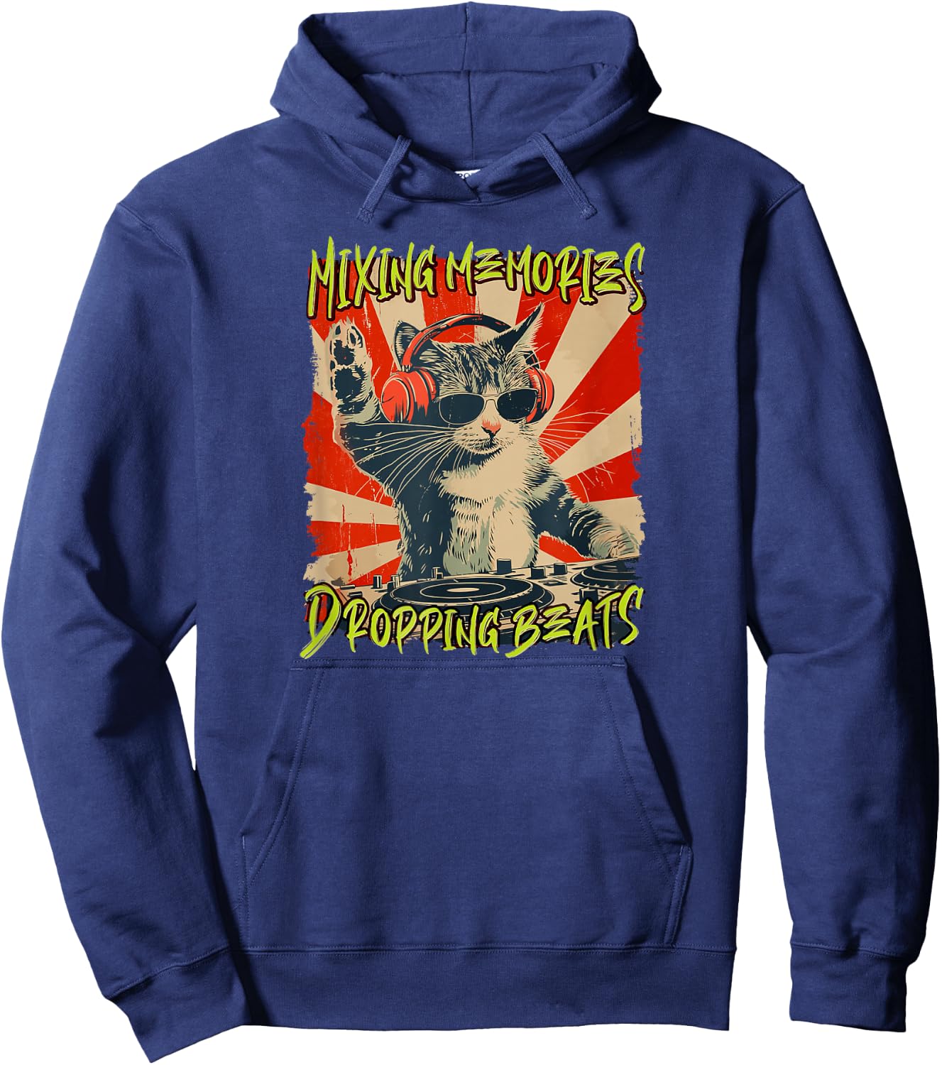 Funny DJ Cat Disco Sound Tech Headphone Music Hoodie - Hoodie | Navy