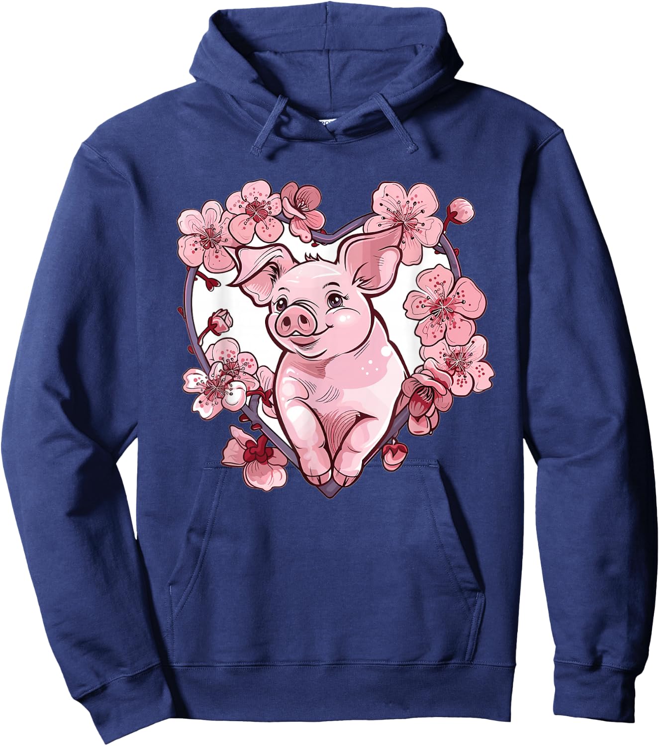 Cute Pig With Flowers I Pig Hoodie - Hoodie | Navy