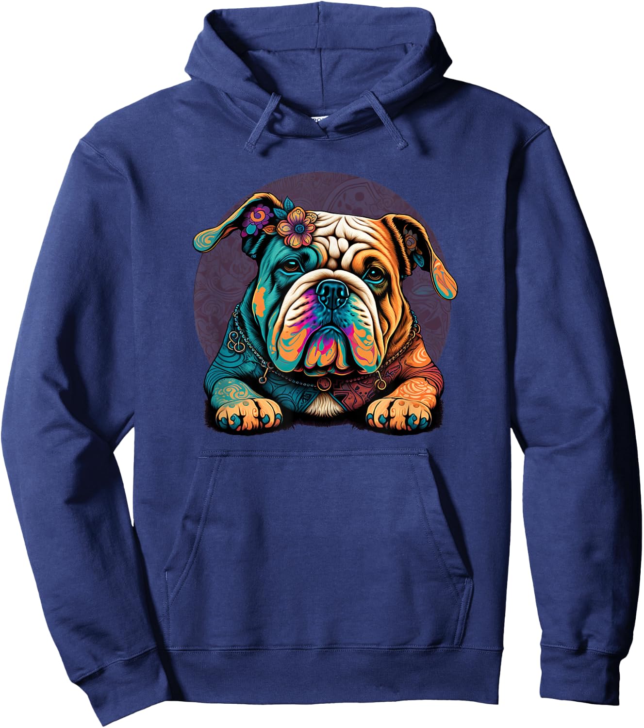 Funny Bulldog Dog Hippie Hoodie - Hoodie | Navy