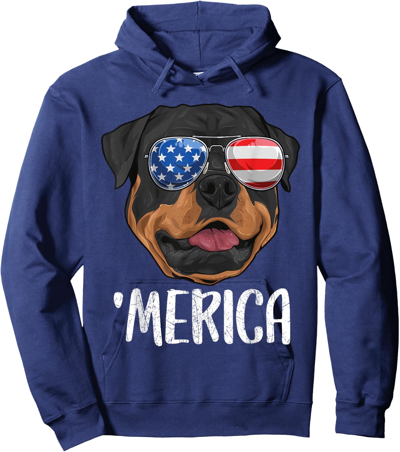 Merica Rottweiler Dog 4th of July American Flag Hoodie - Hoodie | Navy