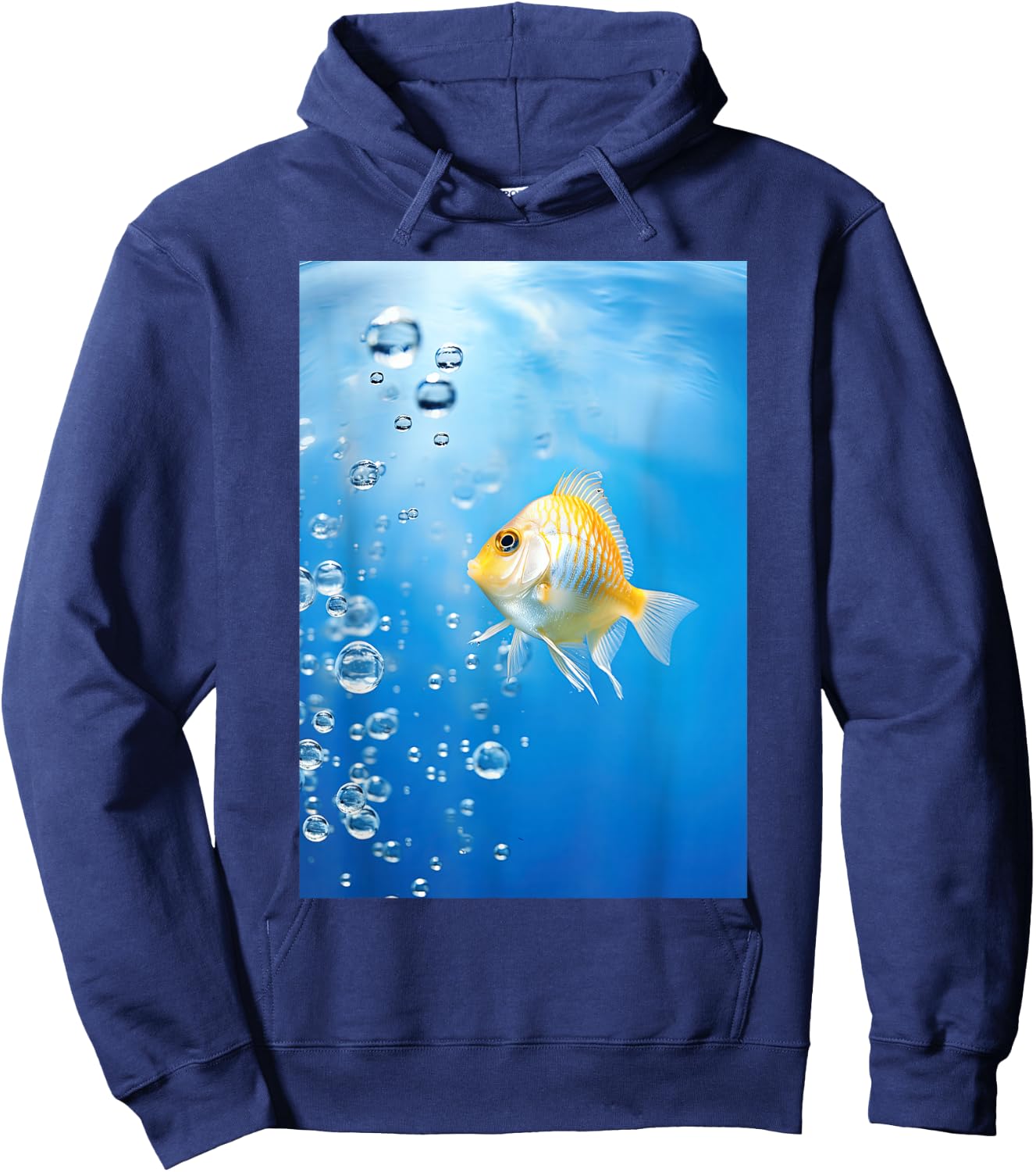 Frutiger Aero: Fish and a Bubble in Water Hoodie - Hoodie | Navy