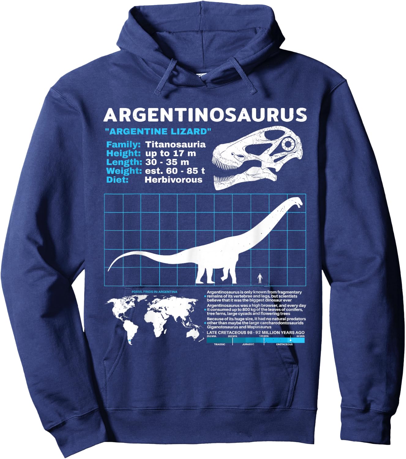 Argentinosaurus fact sheet Dinosaur Facts Hoodie - Hoodie | Navy